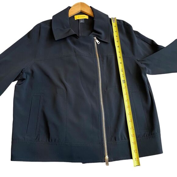 St. John Women’s L Asymmetrical Zipper Bomber Jacket Solid Black Sporty Casual - Picture 6 of 12